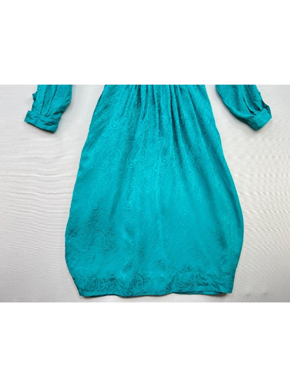 Vintage Neiman Marcus Women's Silk Button-Front Midi Dress Sz 6 Teal Paisley - Picture 11 of 12
